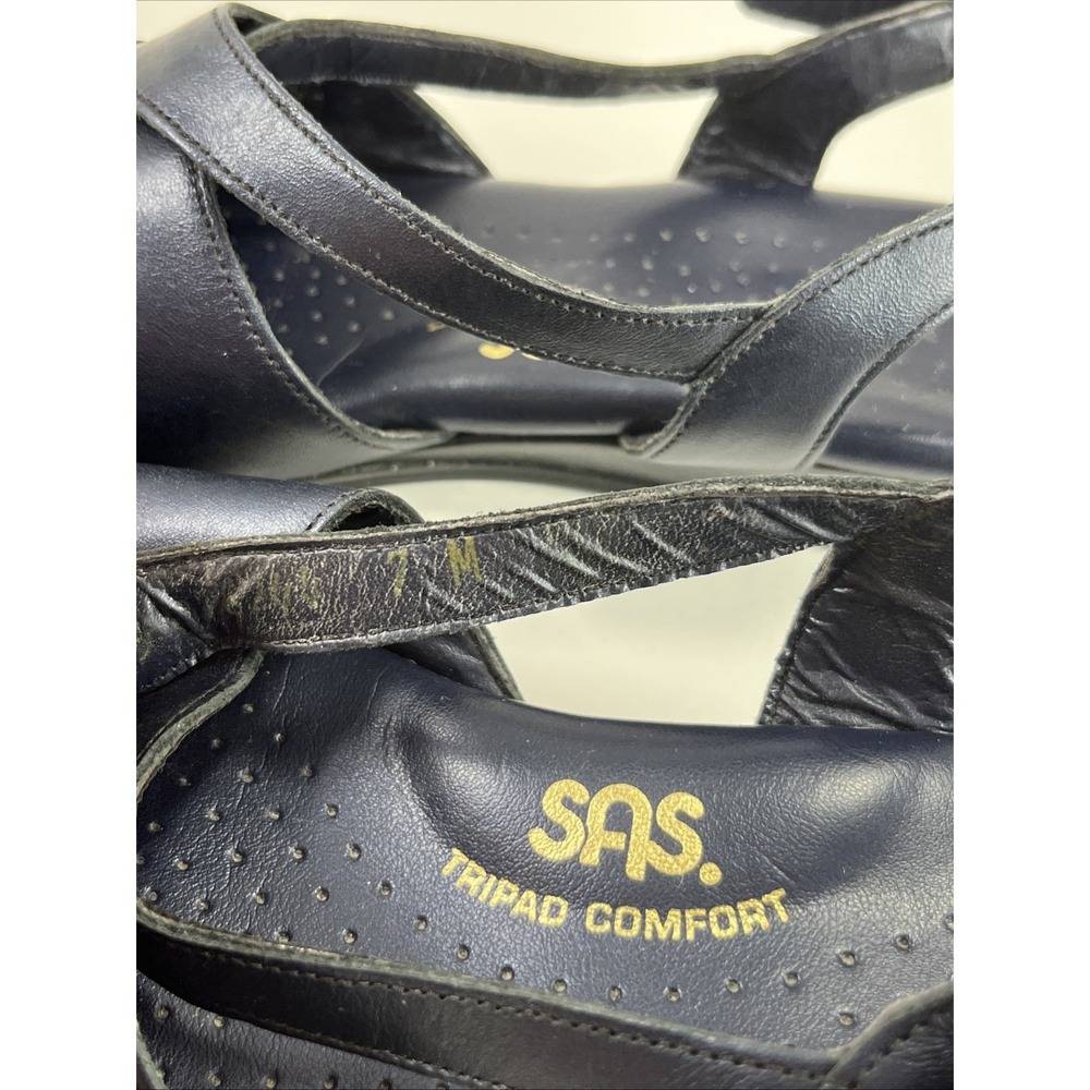 SAS Caress Wedge Sandals Navy Size 7 M Blue Slingback Leather Tripad Comfort - Picture 8 of 11